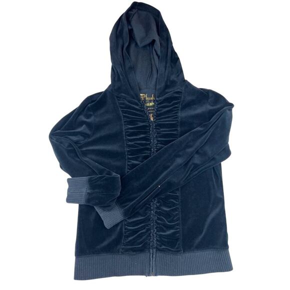 Plush & Lush Sweater Womens Small Black Full Zip Hooded Casual Cottage Active - Picture 1 of 8